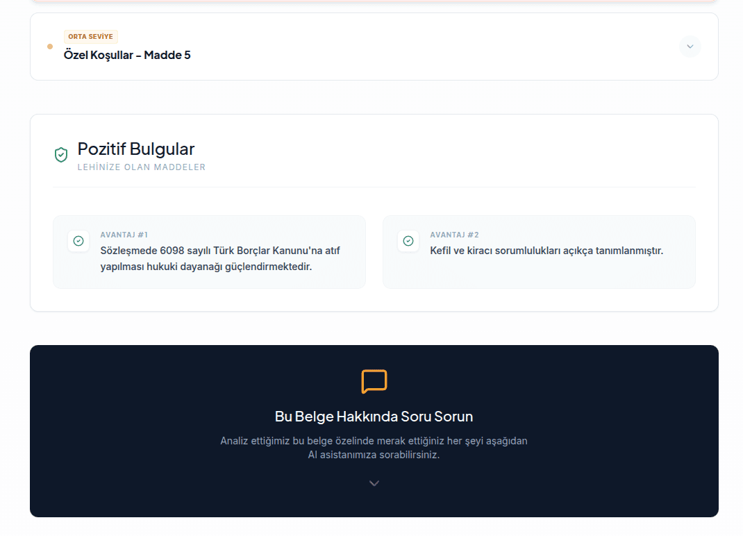 Anlaşma Dedektifi PDF rapor çıktısı ve özet sonuçlar