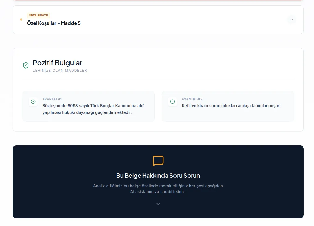 Anlaşma Dedektifi PDF rapor çıktısı ve özet sonuçlar